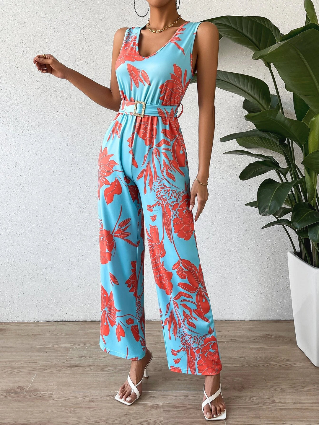 Floral Print Wide Leg Jumpsuit