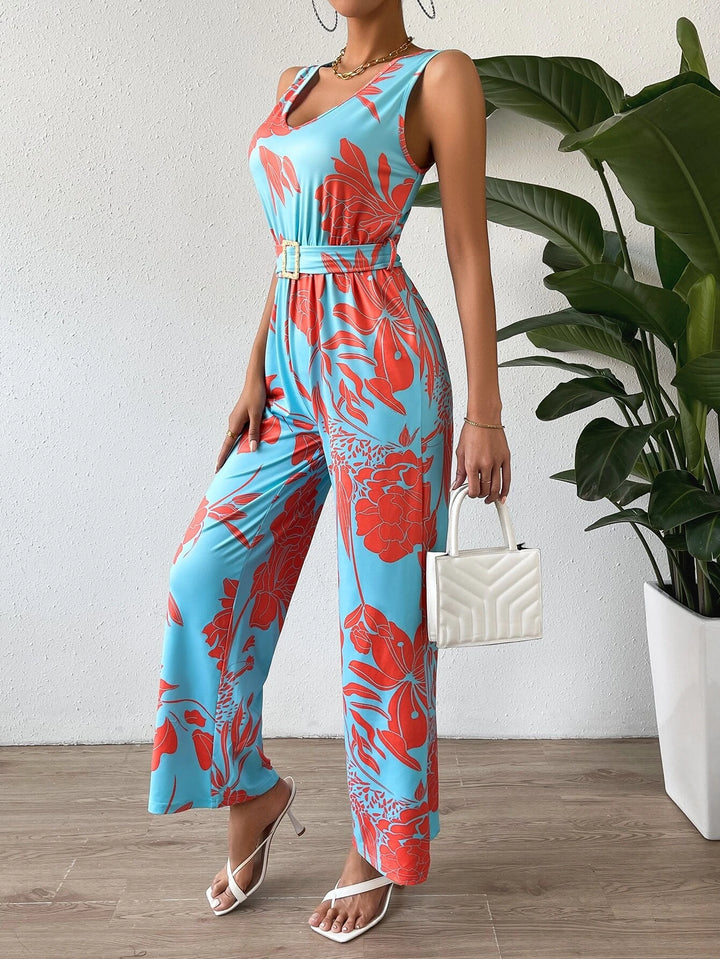 Floral Print Wide Leg Jumpsuit