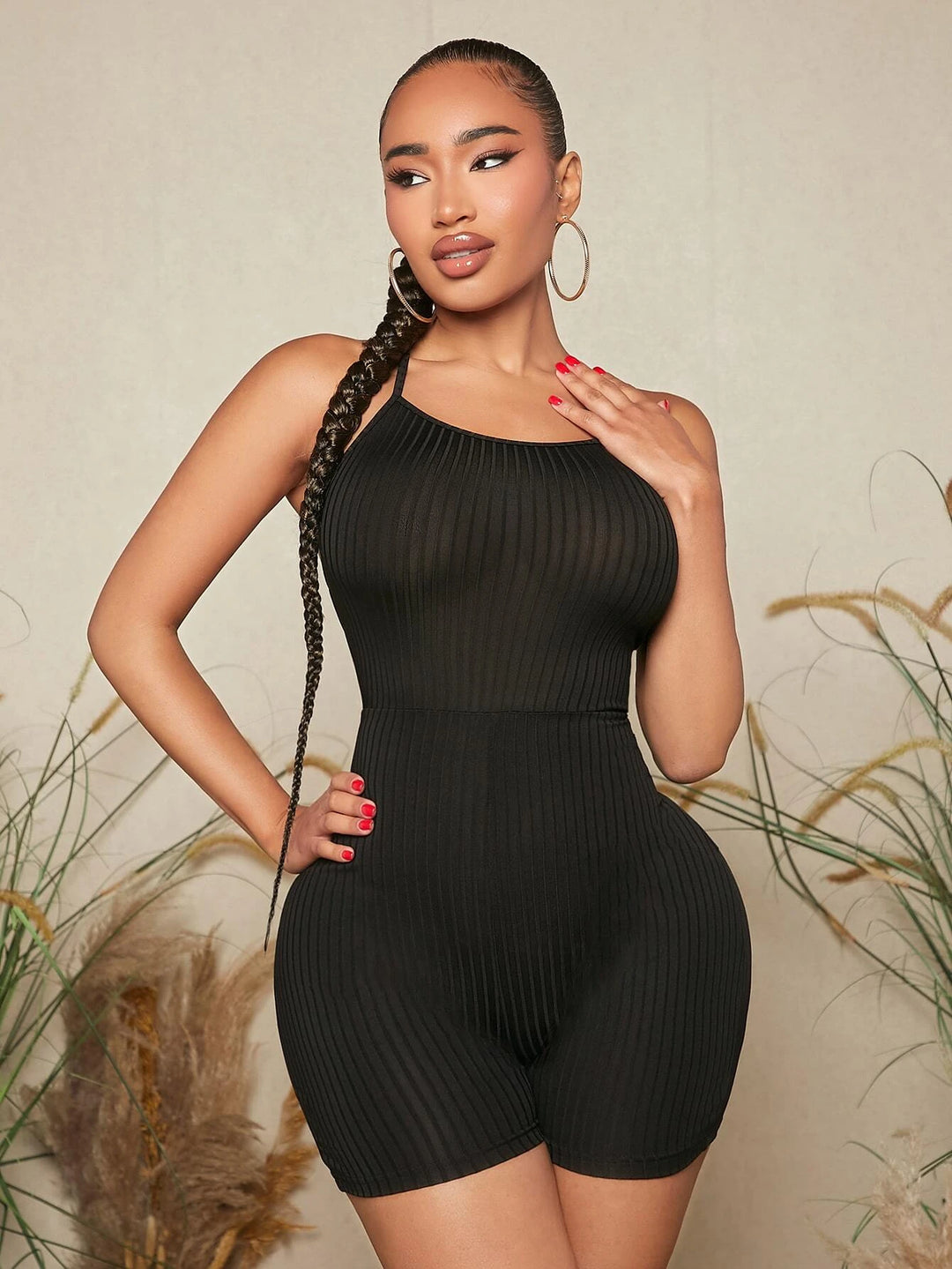 Ribbed Knit Cami Unitard Romper