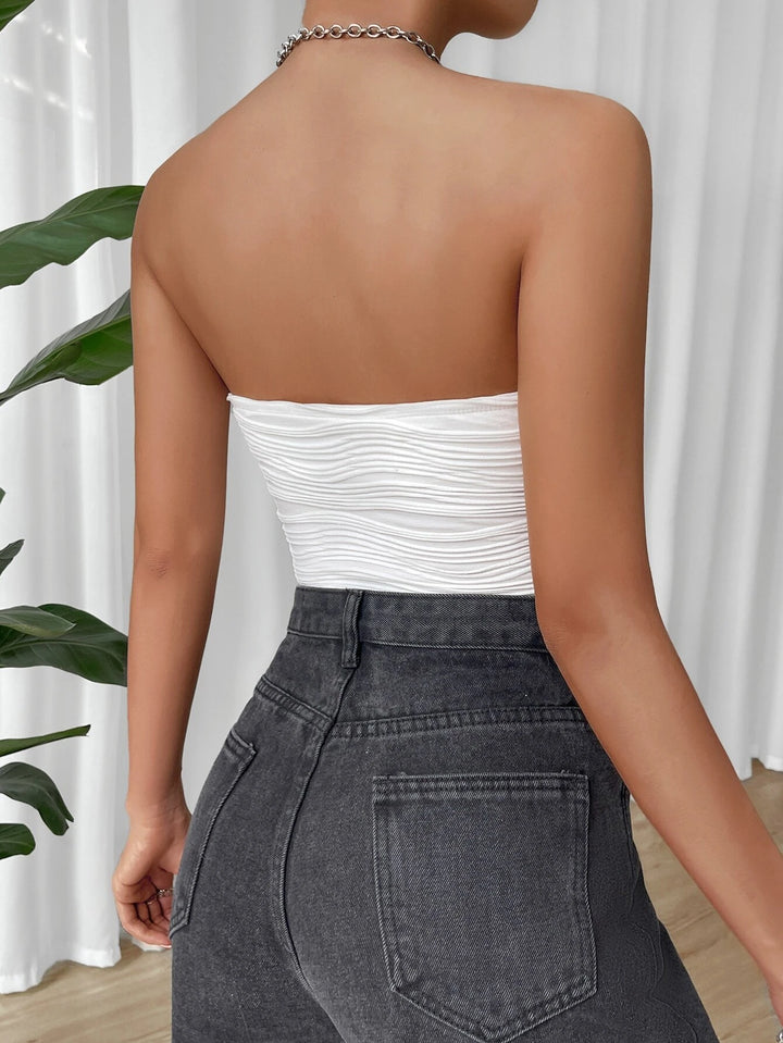 Solid Slim Fit Strapless Bodysuit