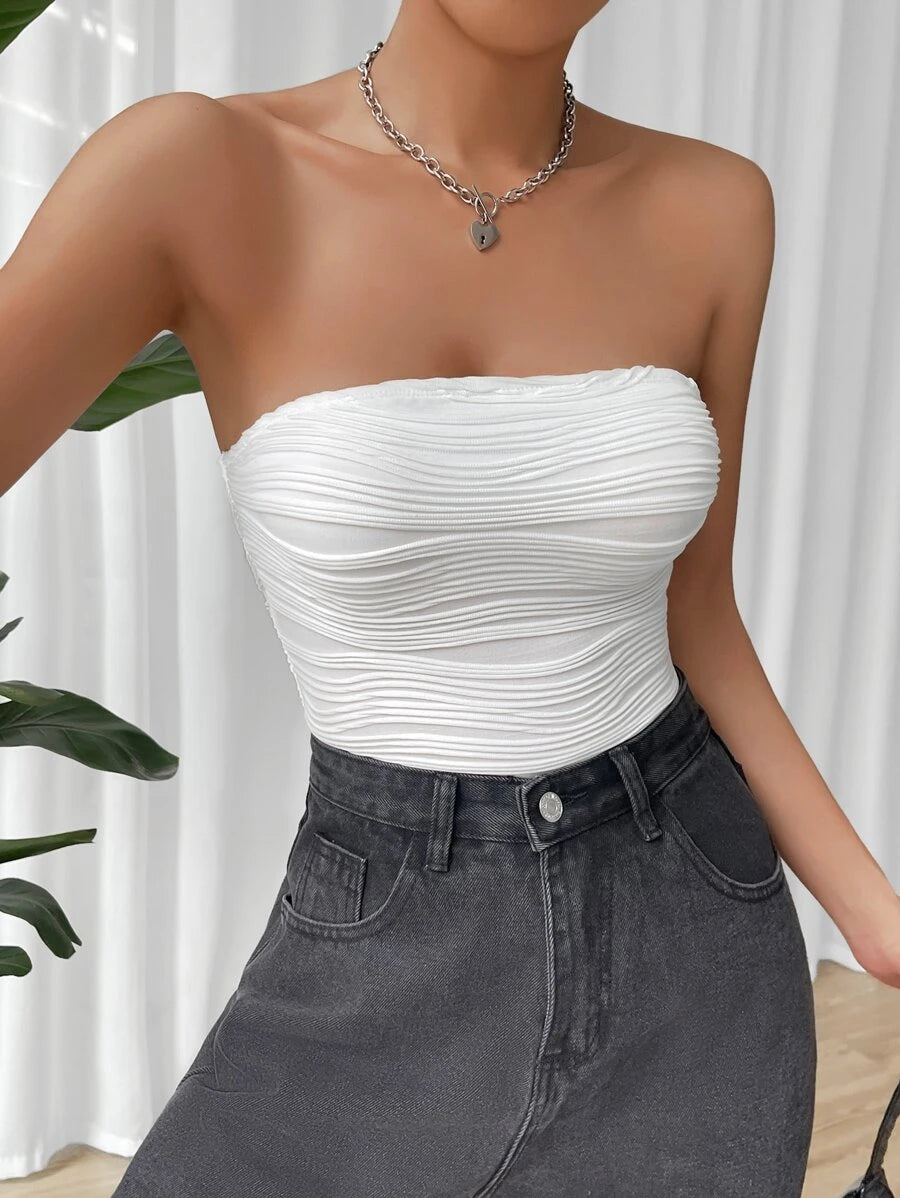 Solid Slim Fit Strapless Bodysuit