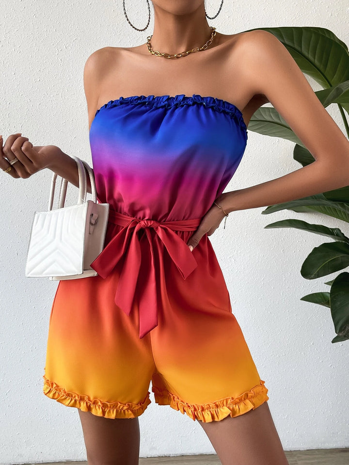 Ombre Frill Trim Belted Tube Romper