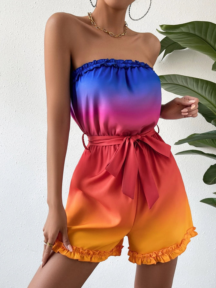 Ombre Frill Trim Belted Tube Romper