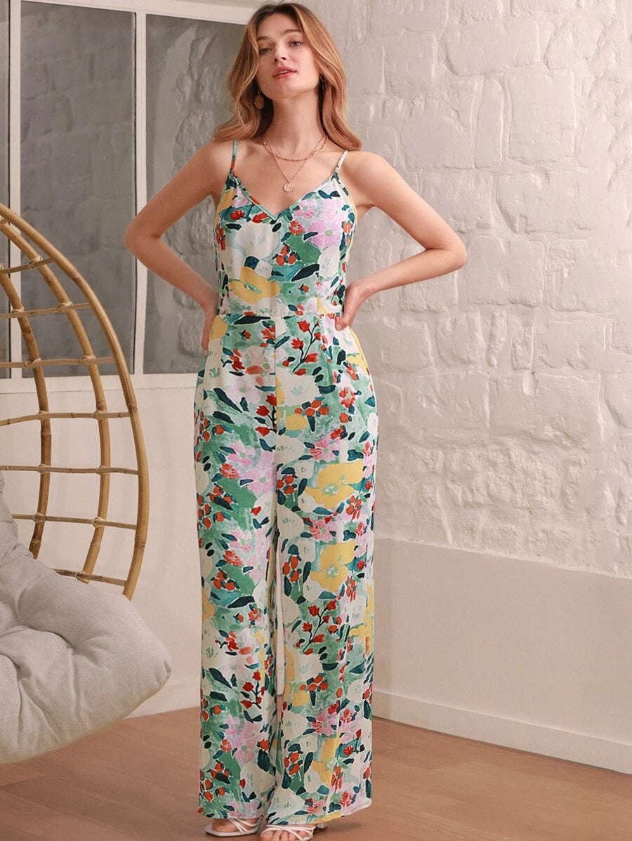 Floral Print Cami Jumpsuit Without Belt