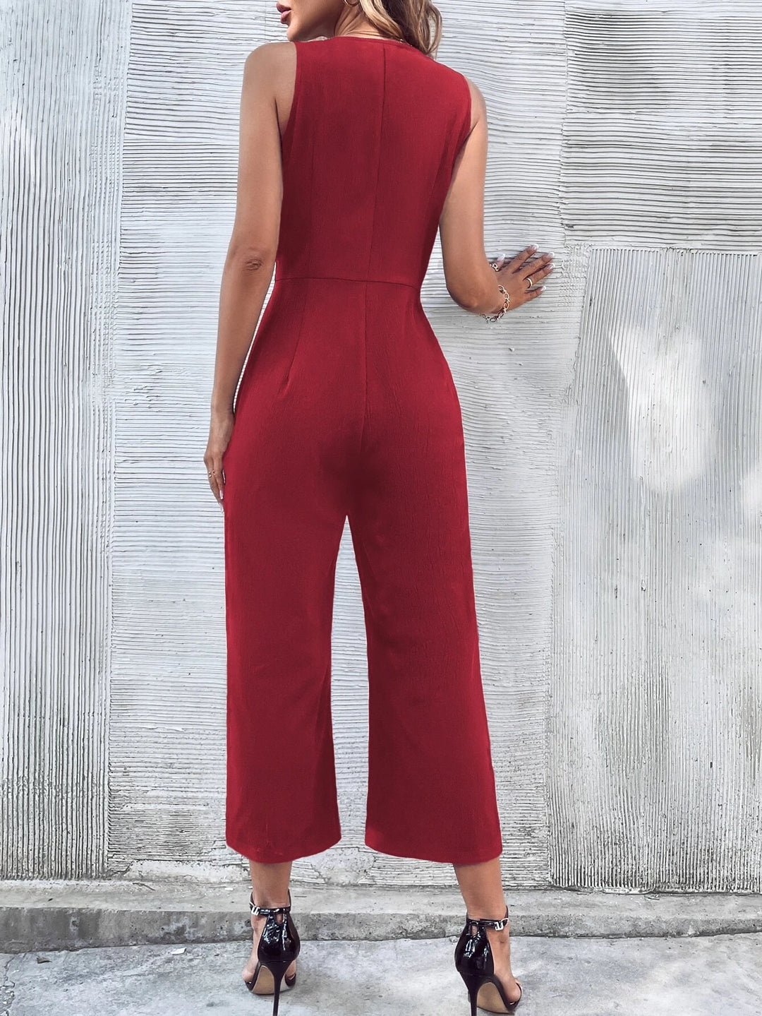 Button Front Sleeveless Jumpsuit