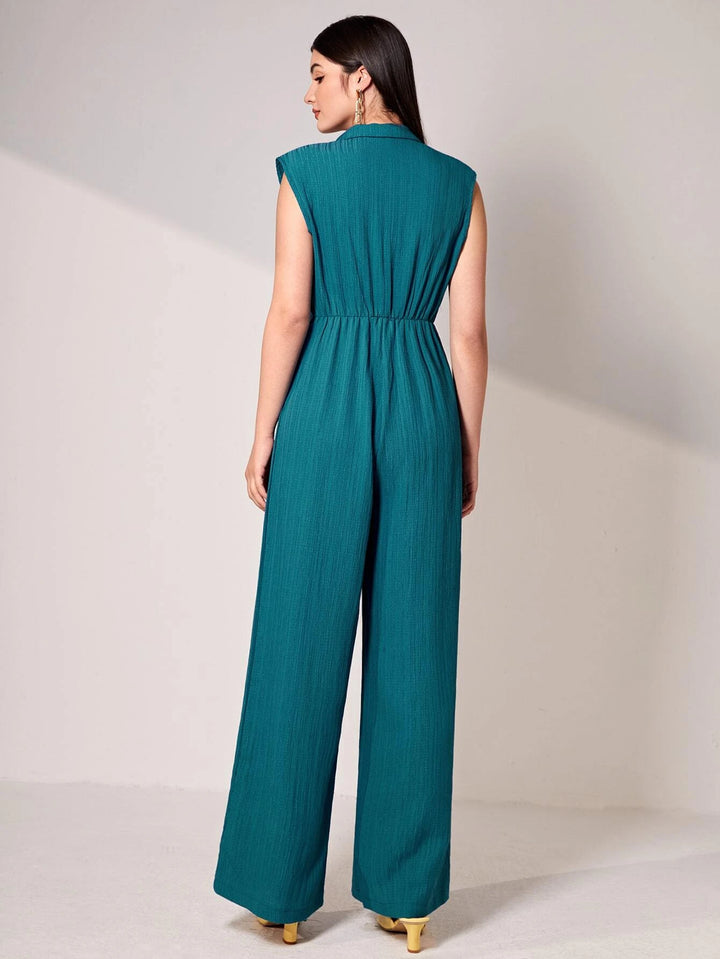 Lapel Collar Wide Bottom Jumpsuit