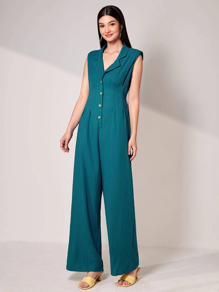 Lapel Collar Wide Bottom Jumpsuit