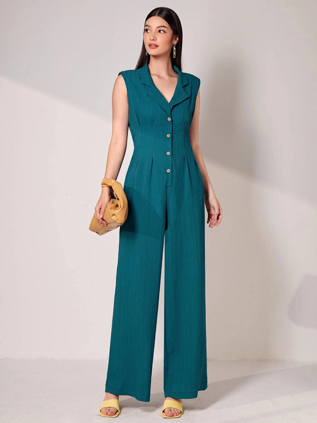 Lapel Collar Wide Bottom Jumpsuit