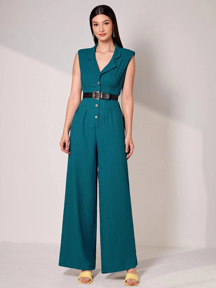 Lapel Collar Wide Bottom Jumpsuit