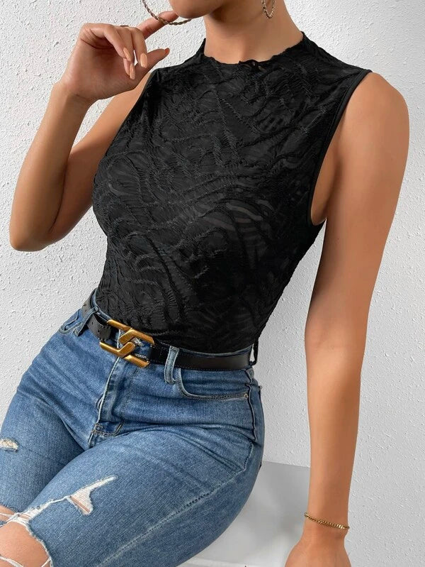 Solid Mock Neck Casual Bodysuit