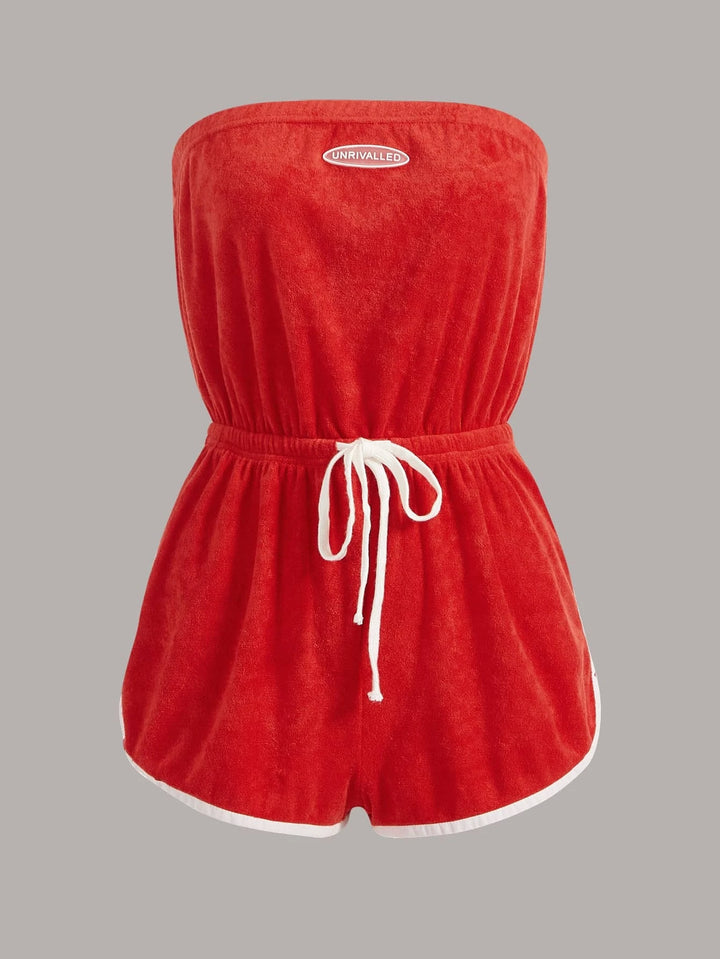 Letter Patched Drawstring Binding Tube Romper