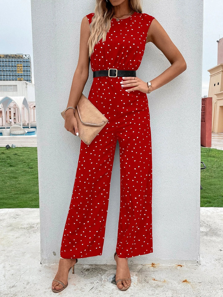 Printed Sleeveless Jumpsuit Without Belt