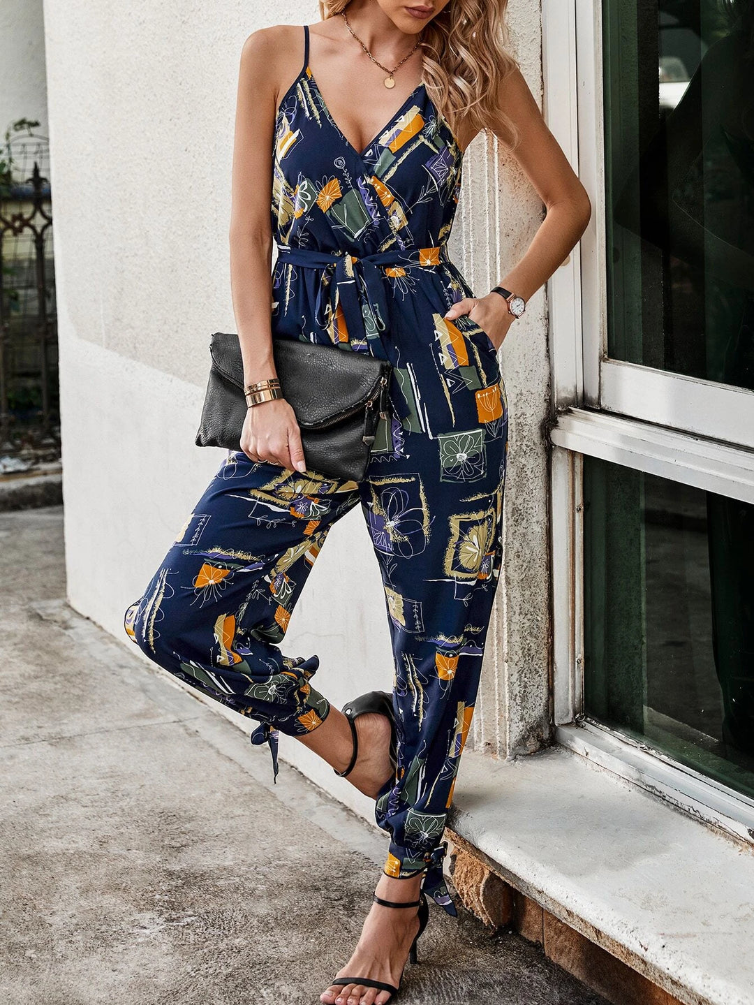 Split Knot Hem Belted Cami Jumpsuit