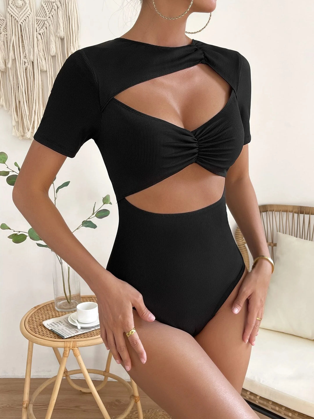 Cut Out Ruched Front Bodysuit