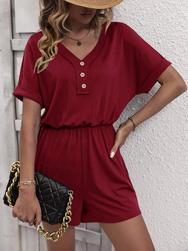 Solid Button Front Tee Romper