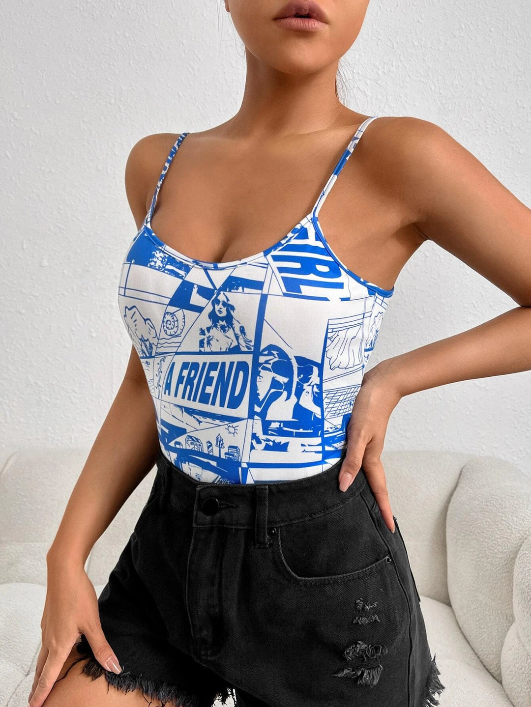 Letter Graphic Cami Bodysuit