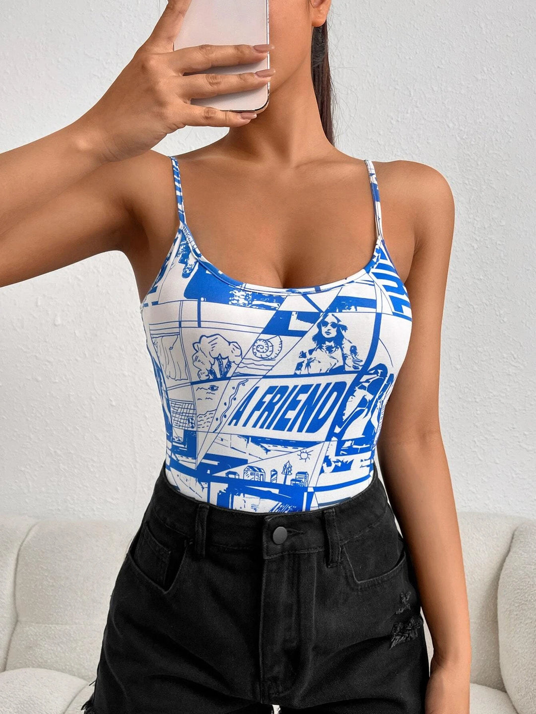 Letter Graphic Cami Bodysuit