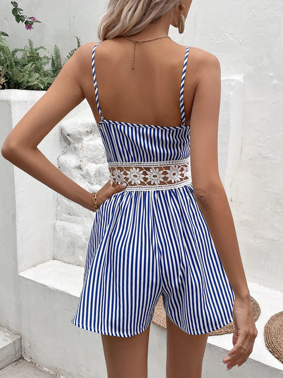 Striped Print Cami Romper