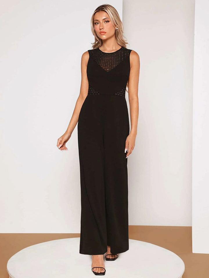 Contrast Mesh Sleeveless Jumpsuit