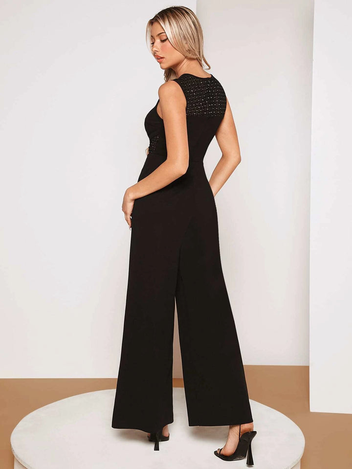 Contrast Mesh Sleeveless Jumpsuit