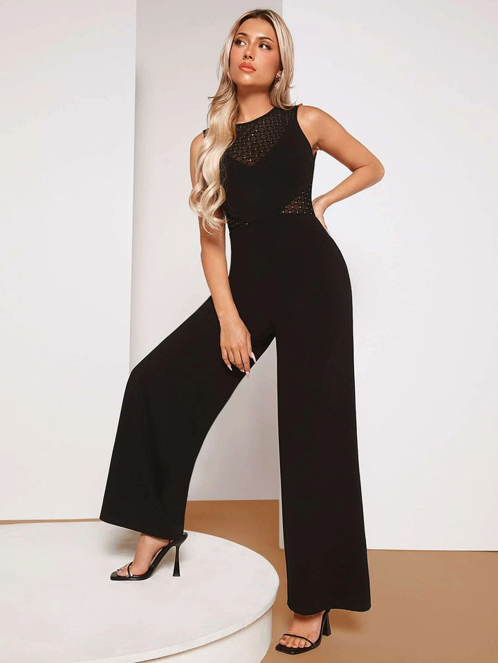 Contrast Mesh Sleeveless Jumpsuit