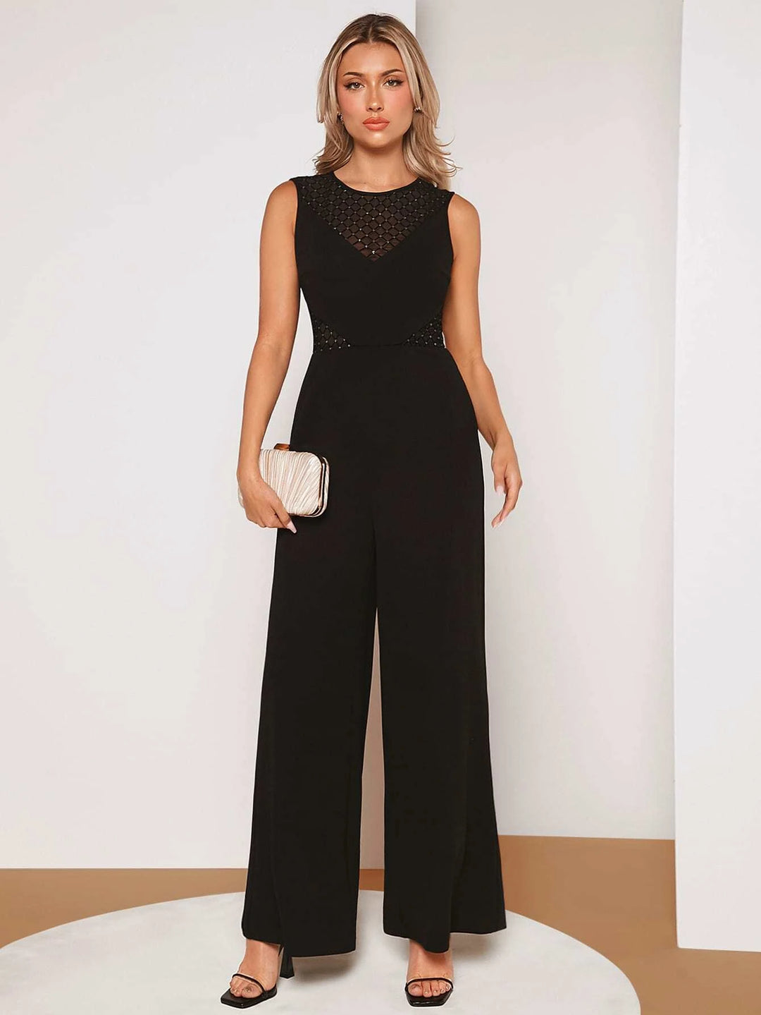 Contrast Mesh Sleeveless Jumpsuit