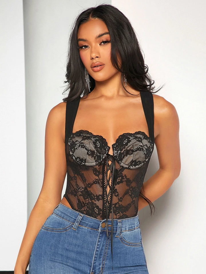 Lace Up Front Cami Bodysuit