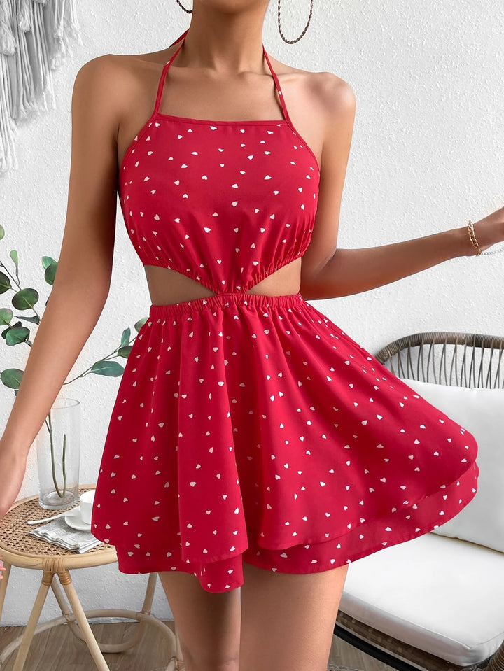 Printed Cut Out Tie Backless Romper