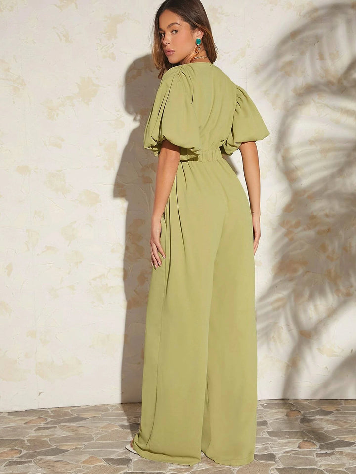 Puff Sleeve Wide Length Jumpsuit