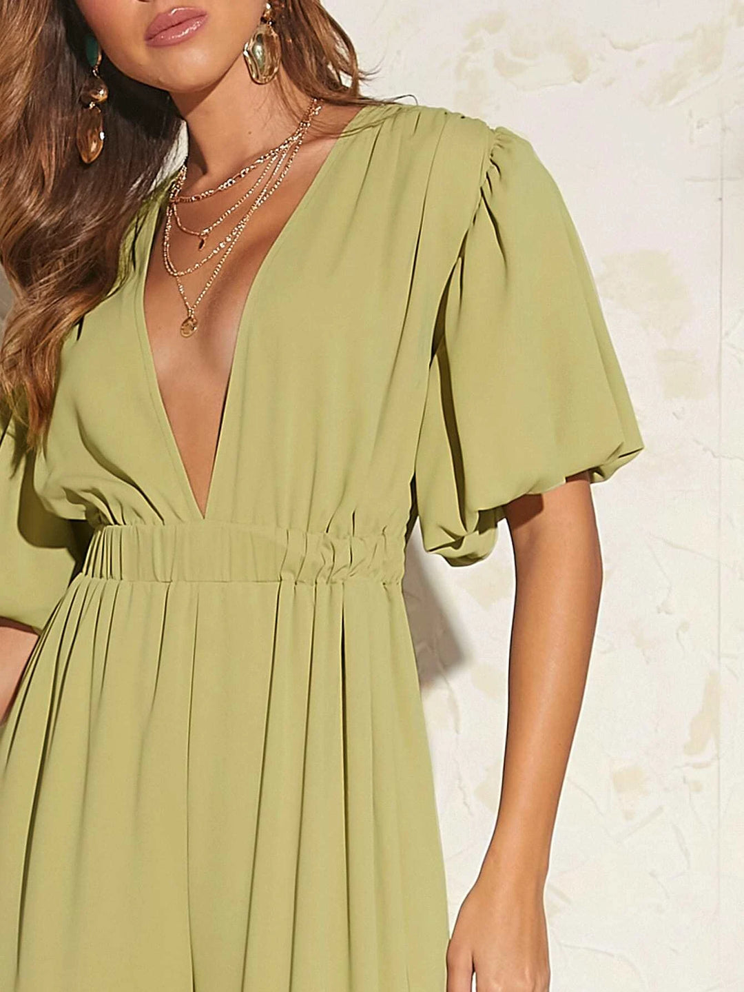 Puff Sleeve Wide Length Jumpsuit