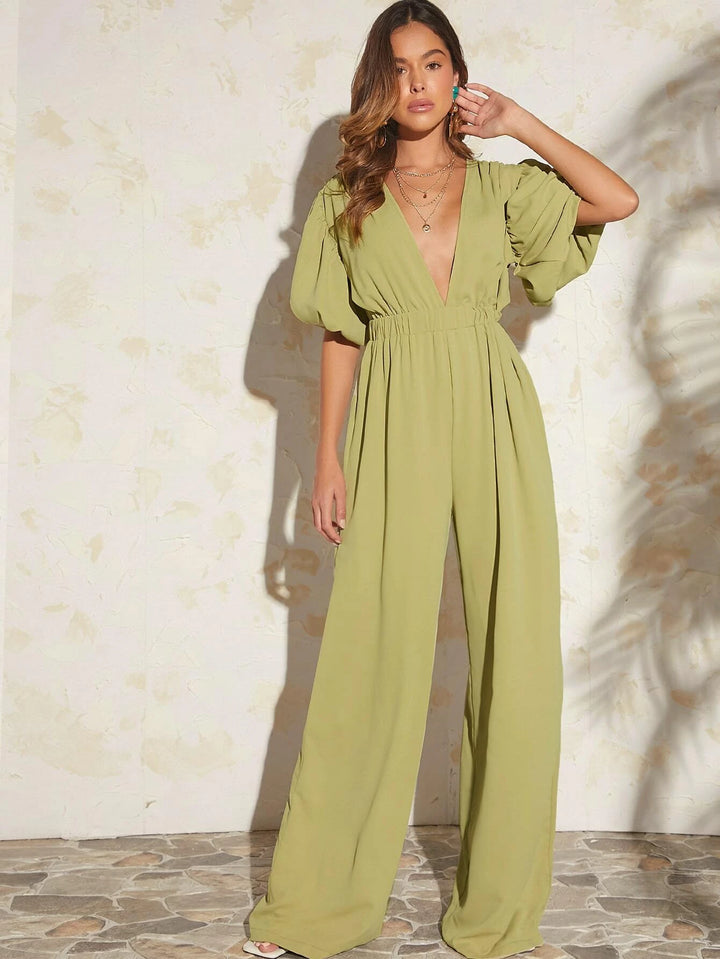 Puff Sleeve Wide Length Jumpsuit