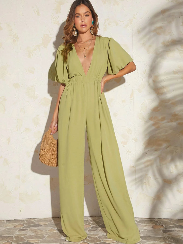 Puff Sleeve Wide Length Jumpsuit