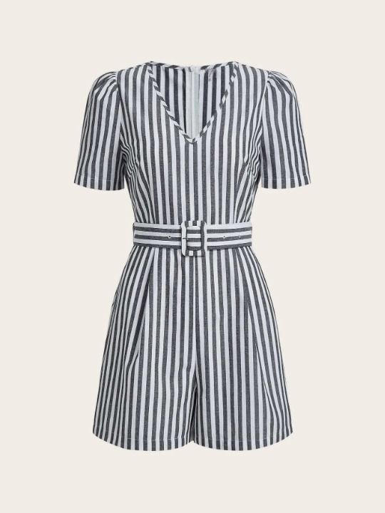 Striped Print Belted Romper