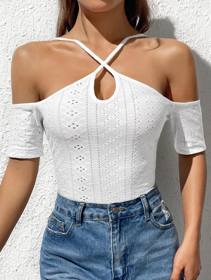 Criss Cross Cold Shoulder Schiffy Bodysuit