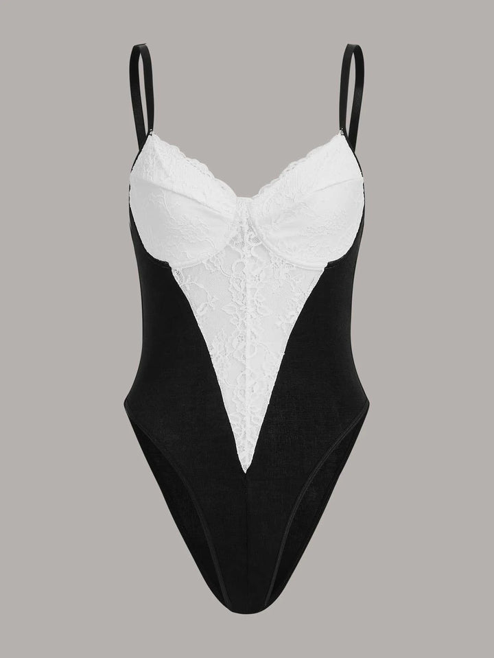 Body camisole en dentelle contrastée