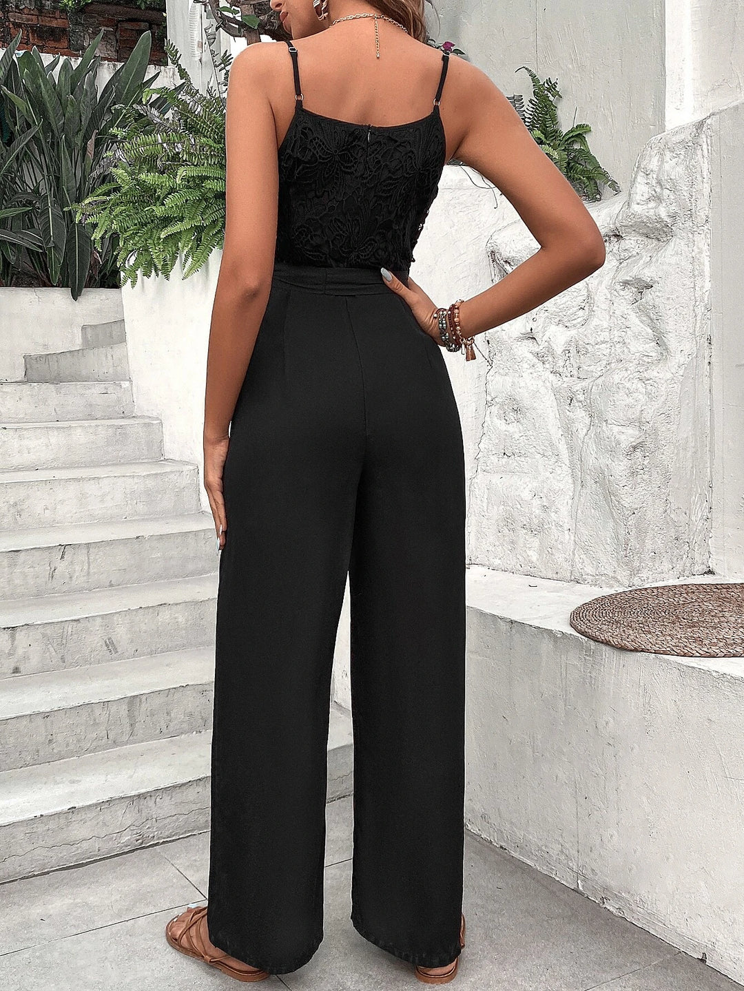 Lace Belted Cami Jumpsuit