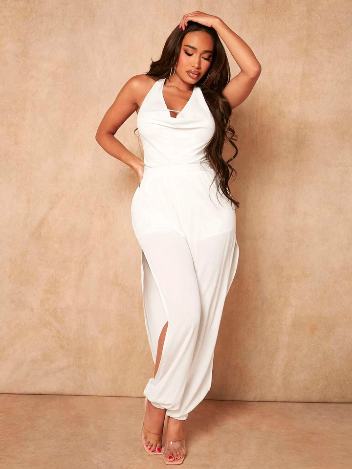 Draped Front Sleeveless Jumpsuit