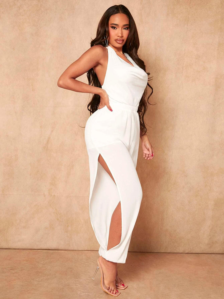 Draped Front Sleeveless Jumpsuit