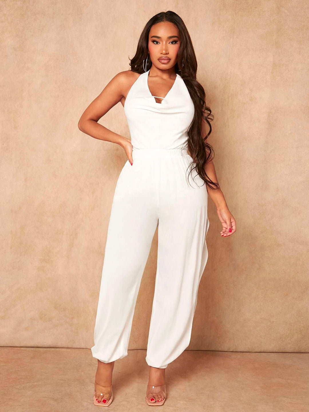 Draped Front Sleeveless Jumpsuit