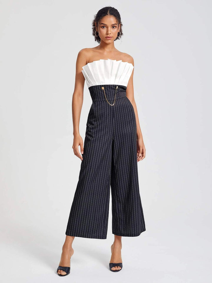 Chain Detailed Strapless Jumpsuit