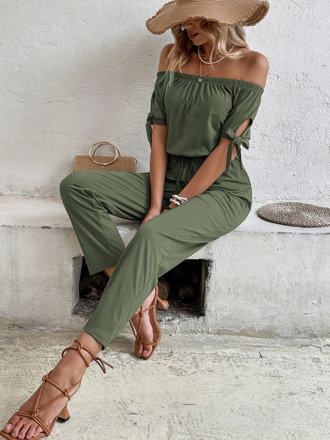 Off Shoulder Short Sleeve Jumpsuit