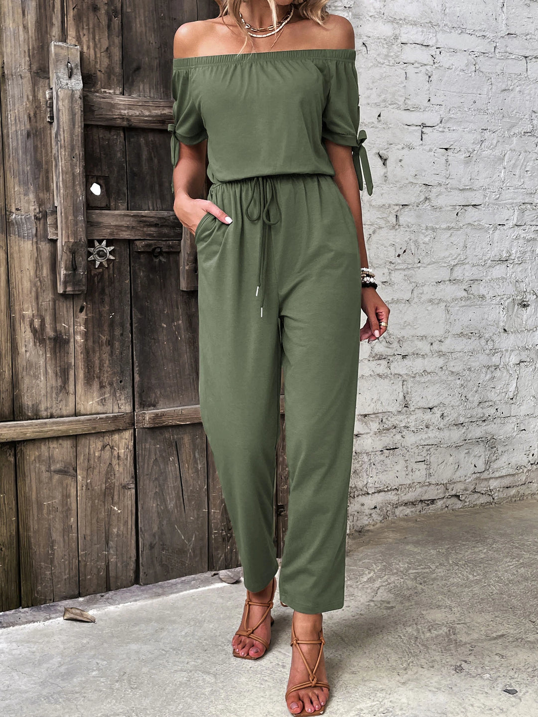 Off Shoulder Short Sleeve Jumpsuit