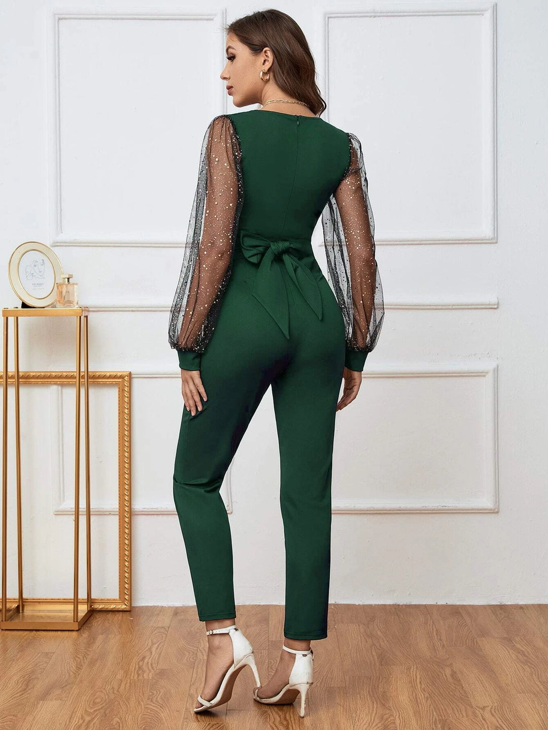 Mesh Lantern Sleeve Jumpsuit