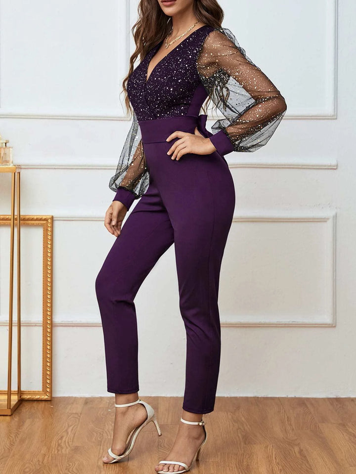 Mesh Lantern Sleeve Jumpsuit