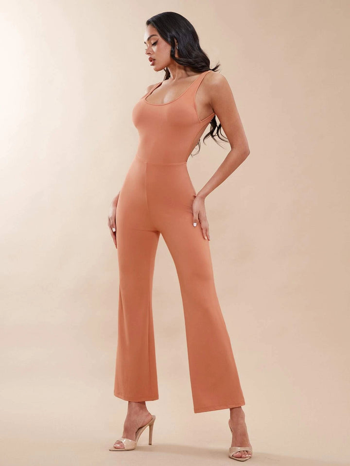 Solid Colored Wide Bottom Jumpsuit