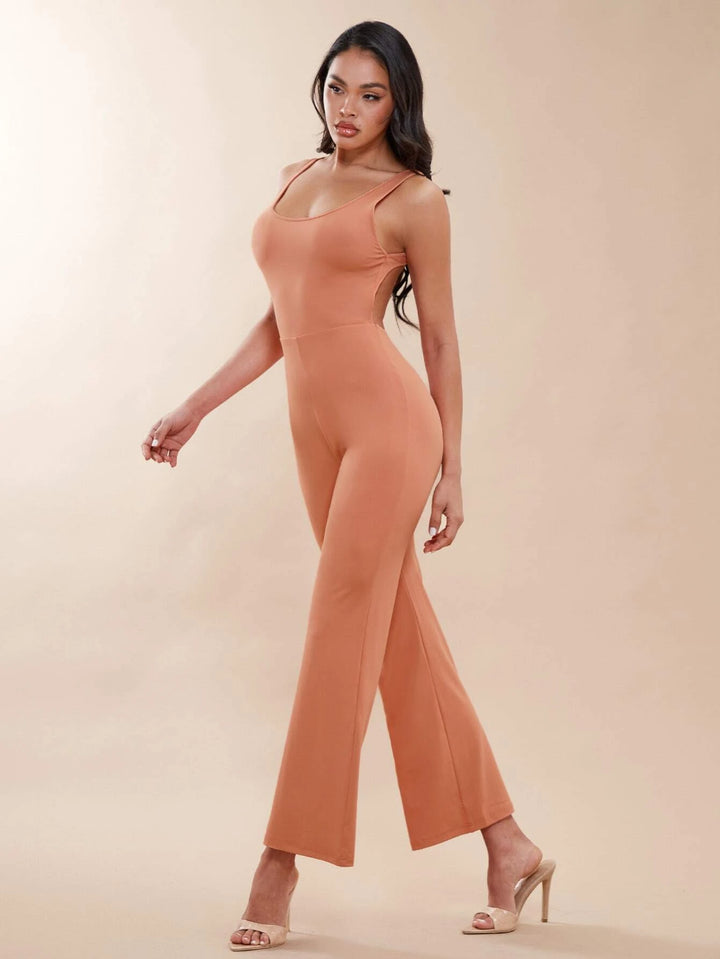 Solid Colored Wide Bottom Jumpsuit