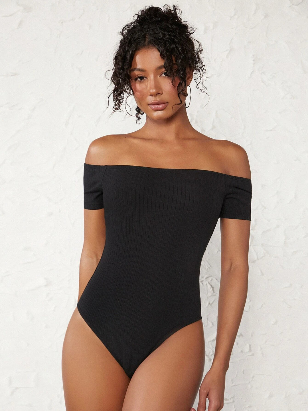 Cotton Off Shoulder Rib-knit Bodysuit