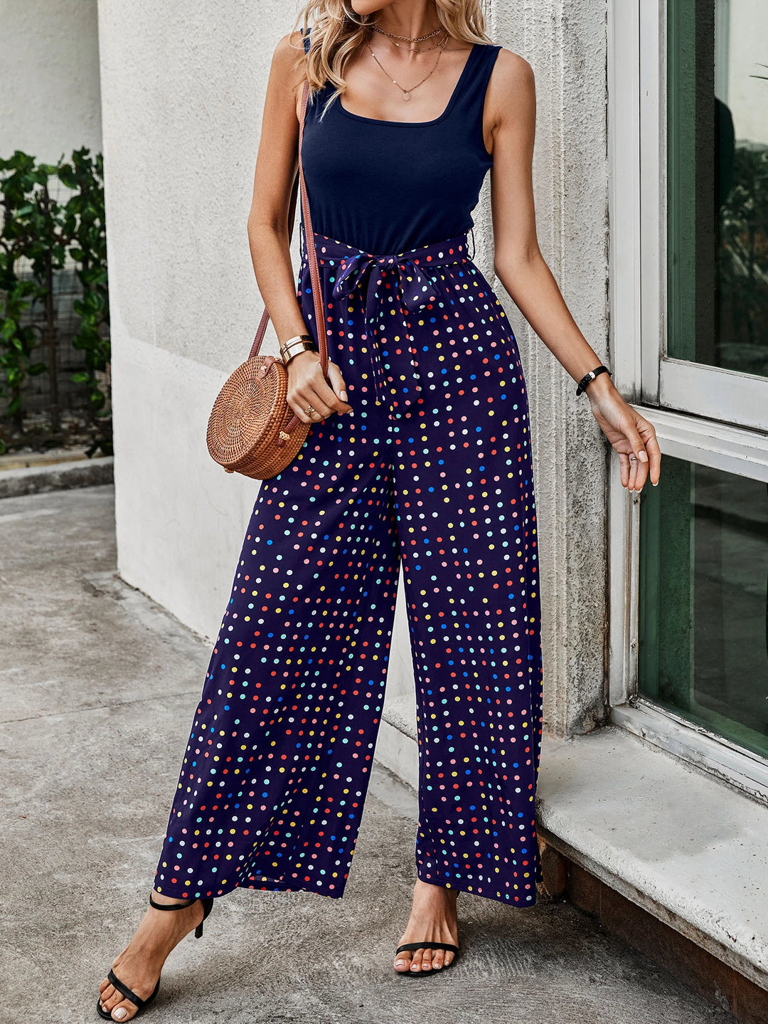 Polka Dot Wide Length Jumpsuit