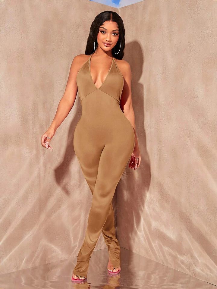 Halter Neck Backless Unitard Jumpsuit