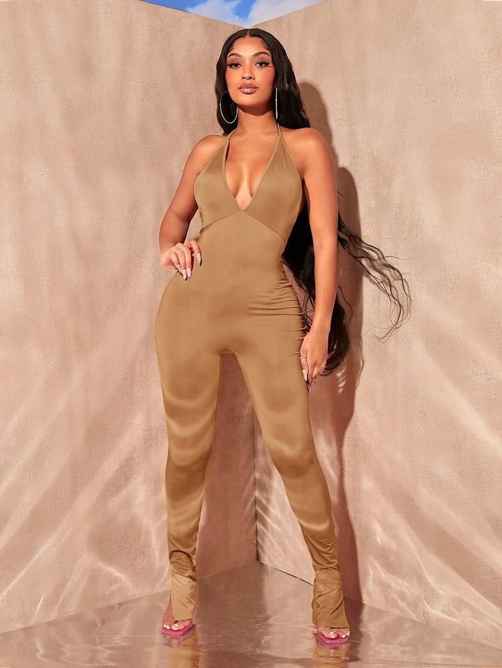 Solid Colored Halter Neck Jumpsuit